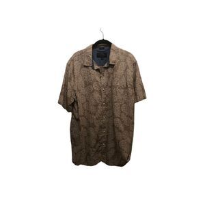 Even Tide Extra Large (XL) Linen Blend Tan Pineapple Short Sleeve Button